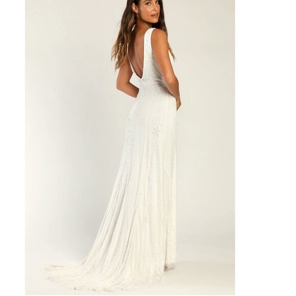 Passionate Romance White Beaded Sequin Mermaid Maxi Dress Size XS NWOT - Picture 2 of 11